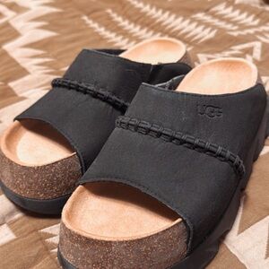 UGG Black Cork Slide Sandals